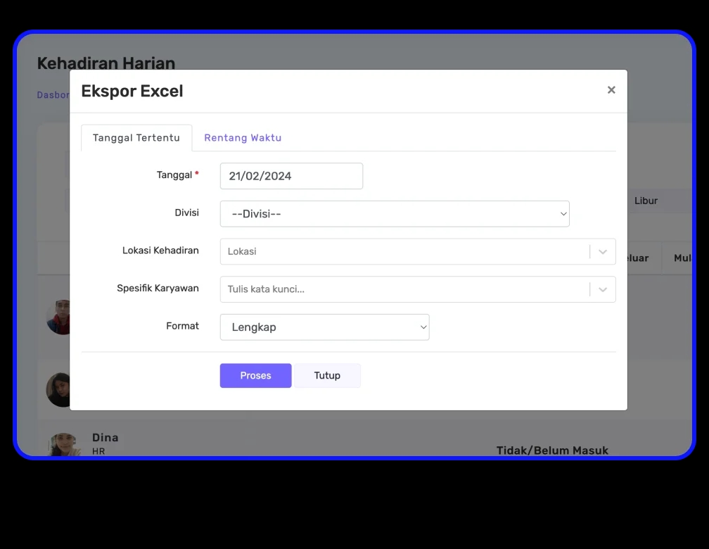 Ekspor Excel / Unduh Data Performa Kehadiran