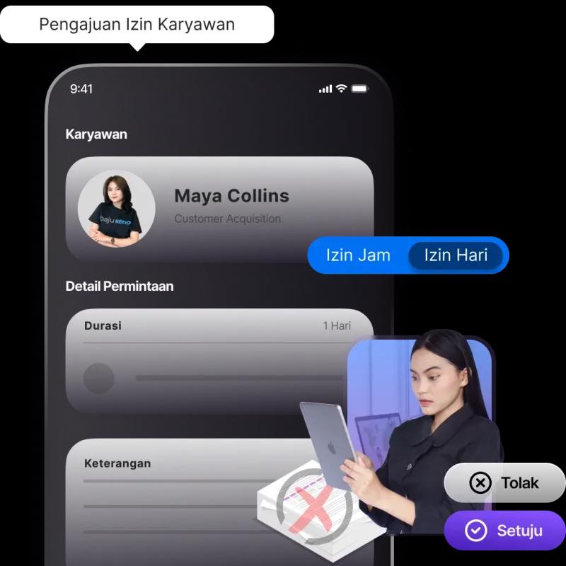 Ilustrasi fitur pengajuan izin Kerjoo