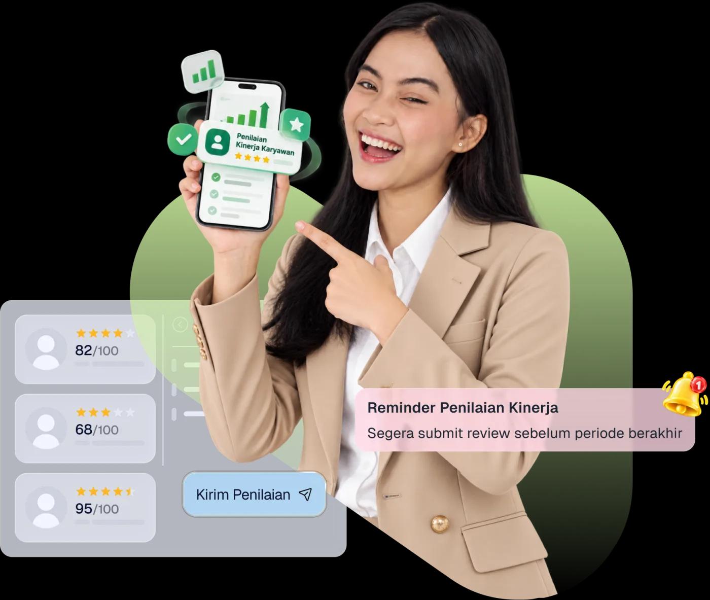 Ilustrasi fitur Penilaian Kinerja (KPI) Kerjoo