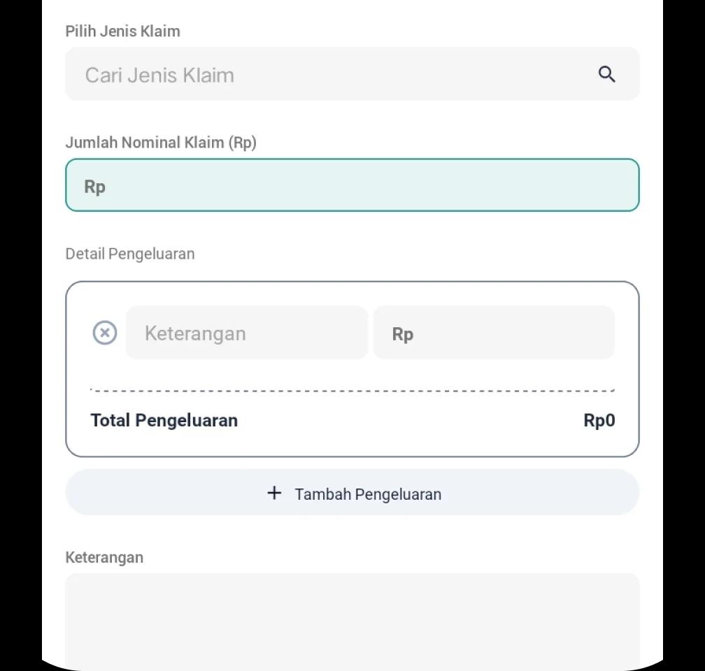 Pilih jenis klaim dan isi data