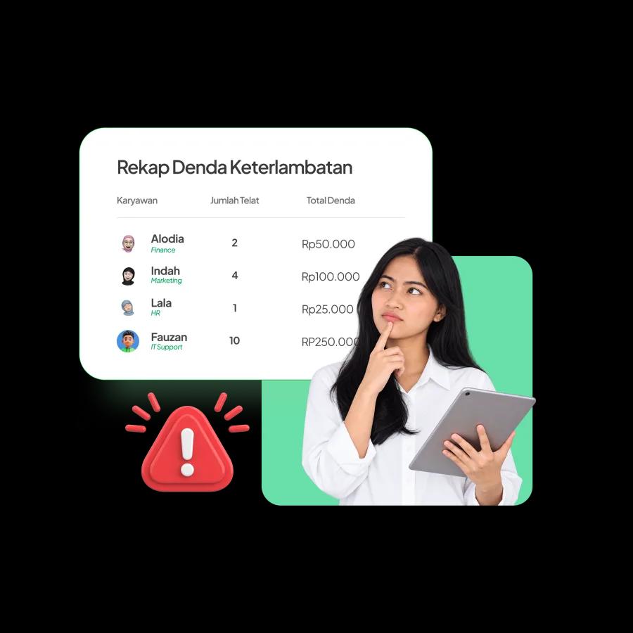 Ilustrasi fitur denda keterlambatan Kerjoo