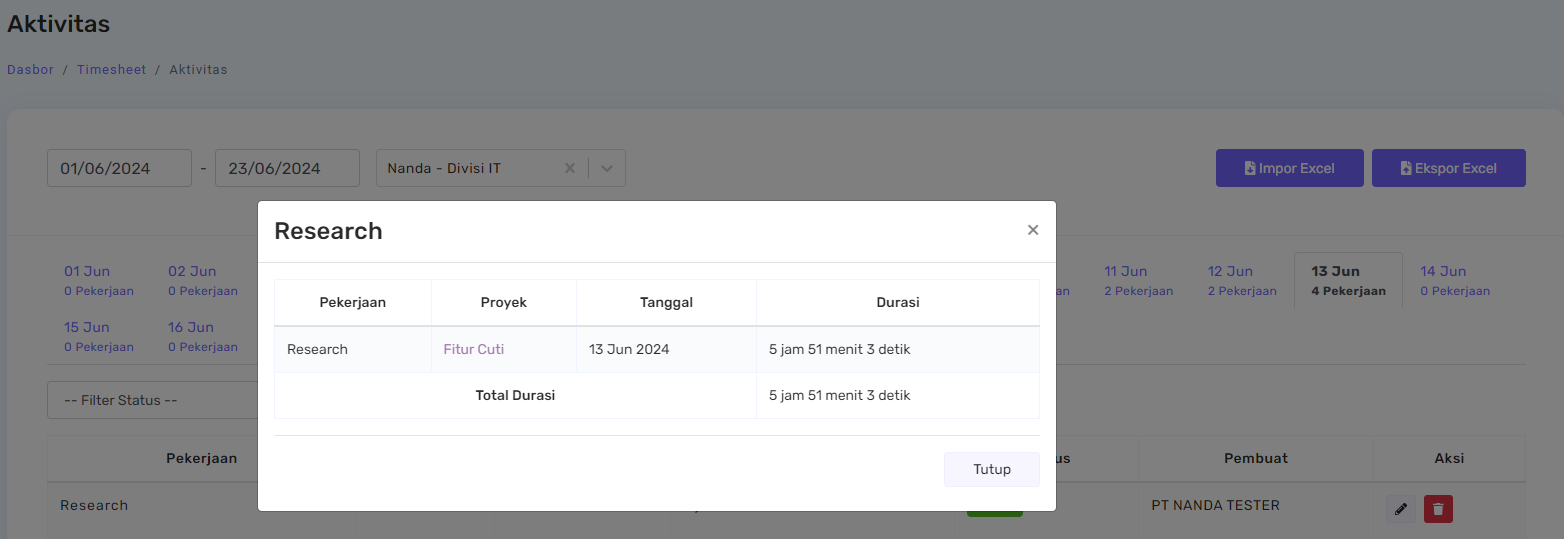 fitur timesheet