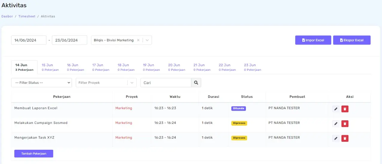 fitur timesheet