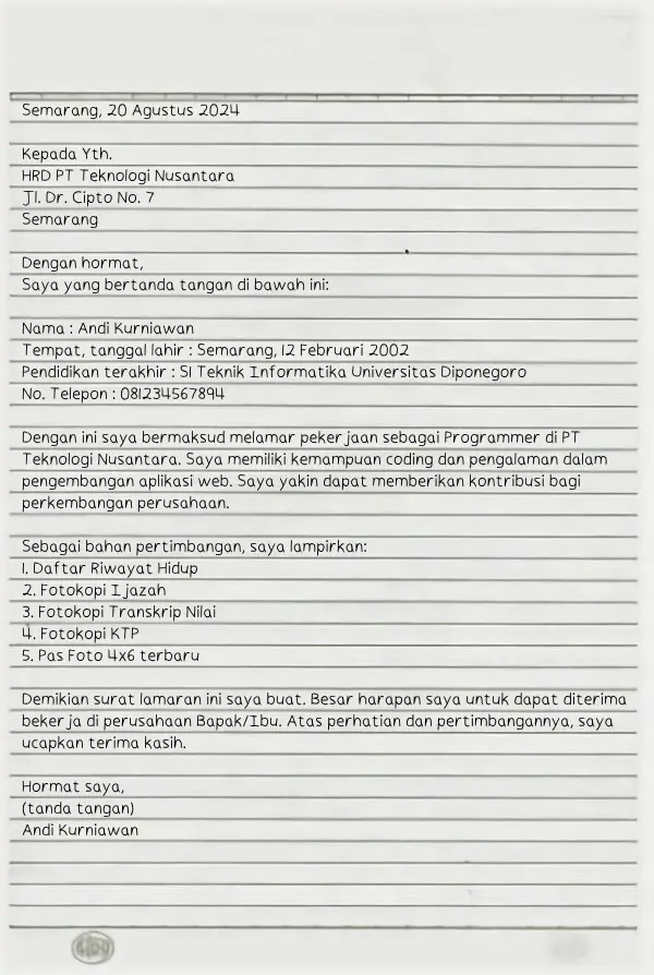 Surat Lamaran Programmer/Kerjoo.com