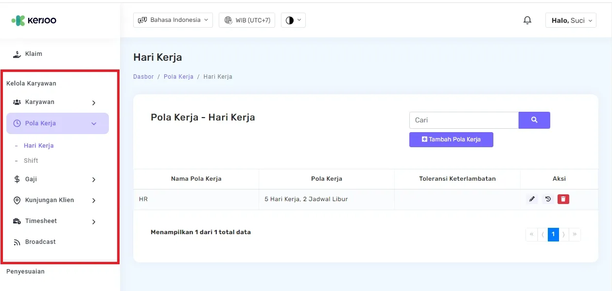 Fitur Pola Kerja Karyawan