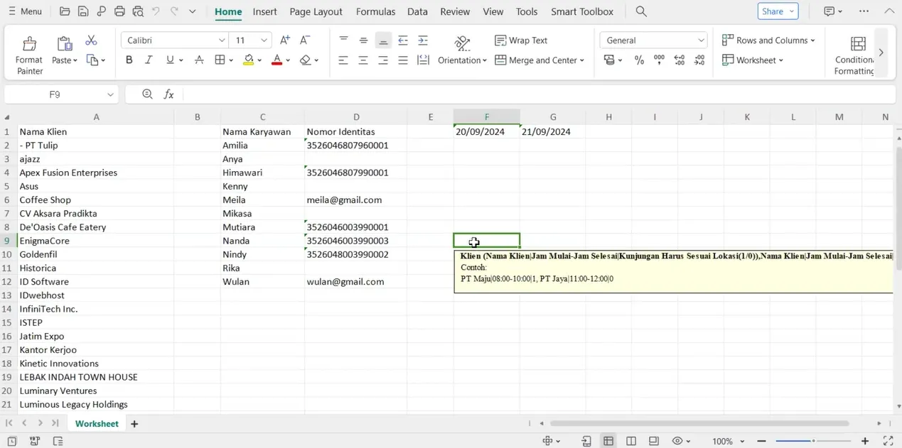 Import excel jadwal kunjungan klien