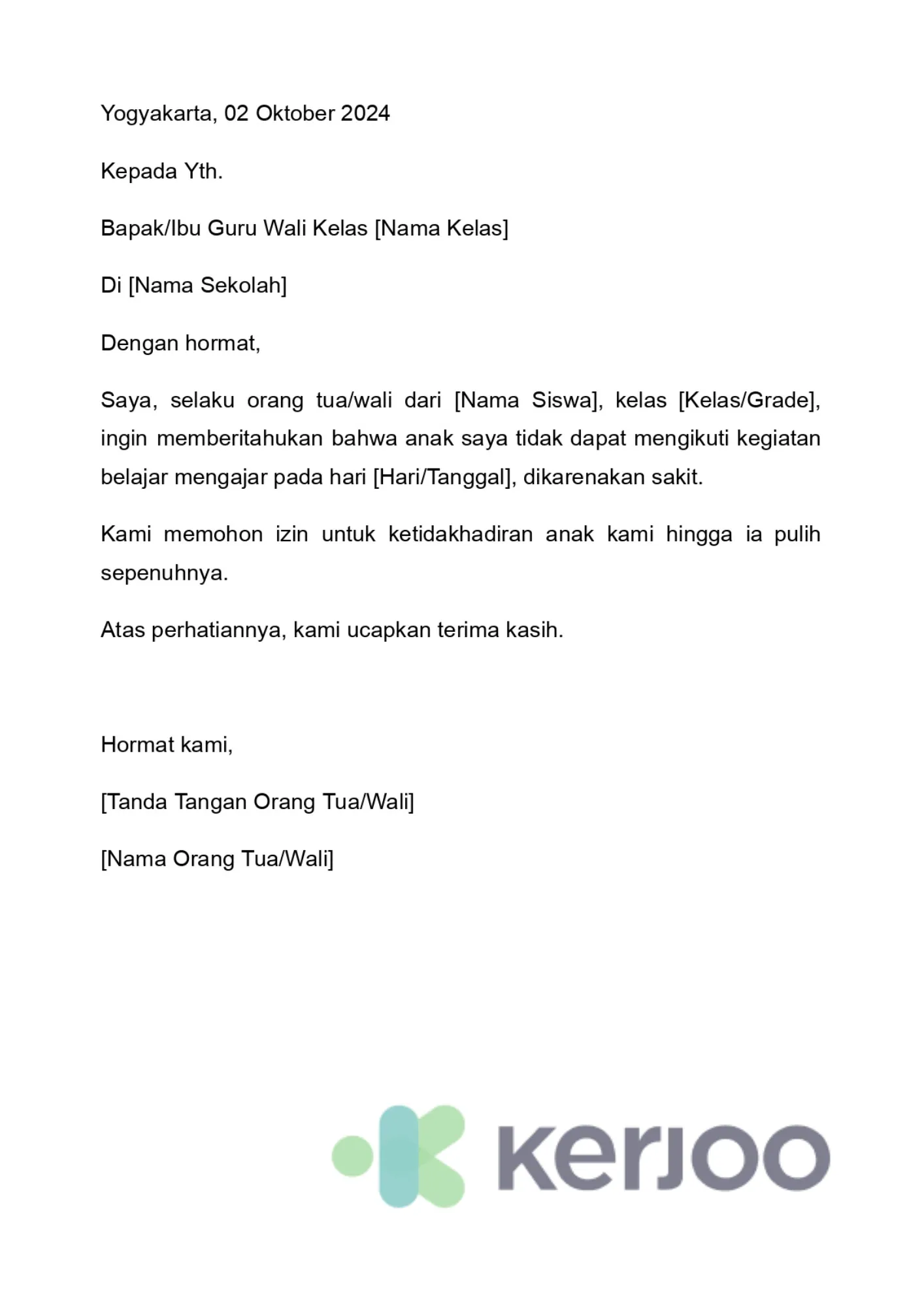 Surat Izin Sakit Pelajar Untuk Sekolah