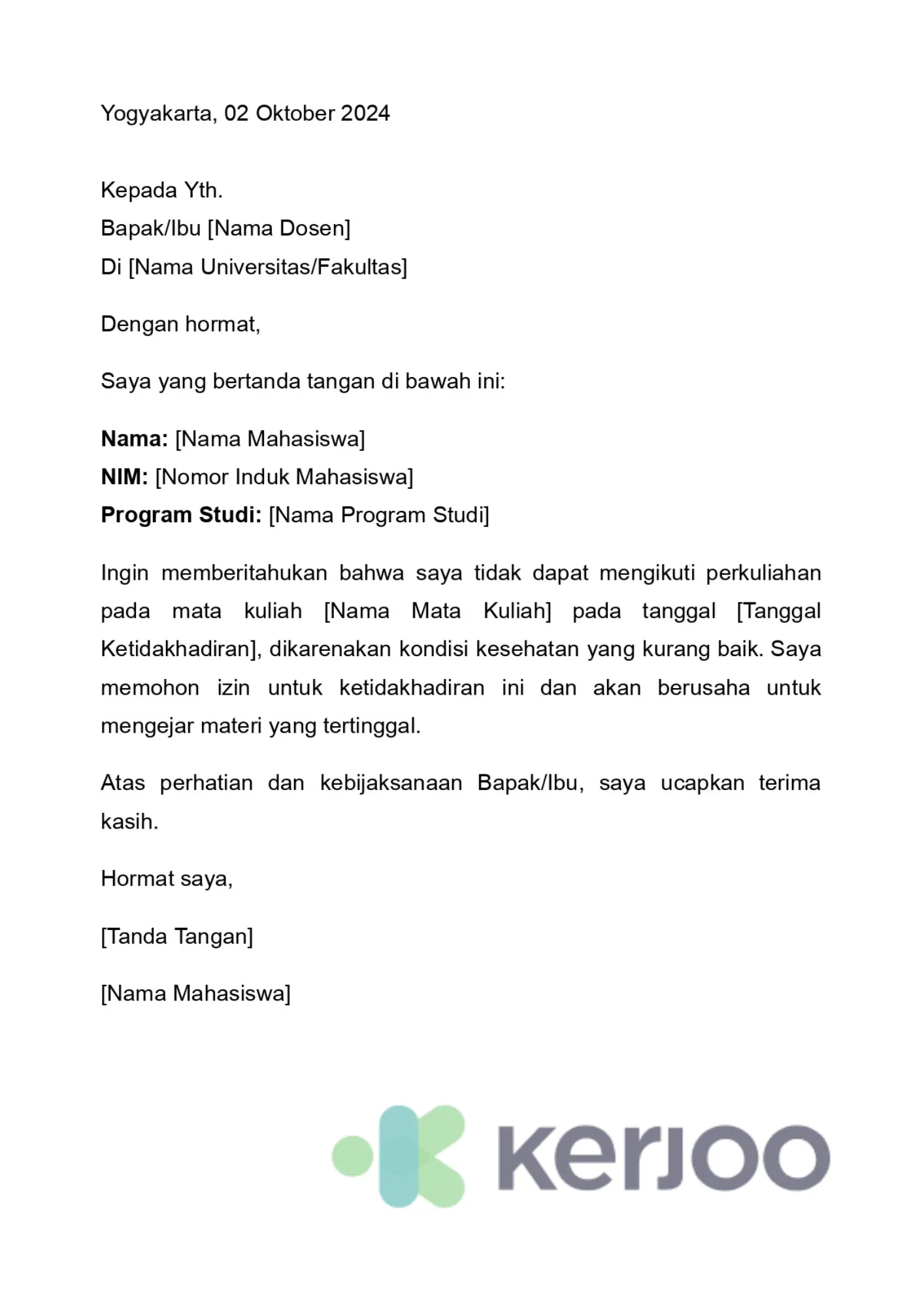 Surat Izin Sakit Mahasiswa Untuk Kuliah