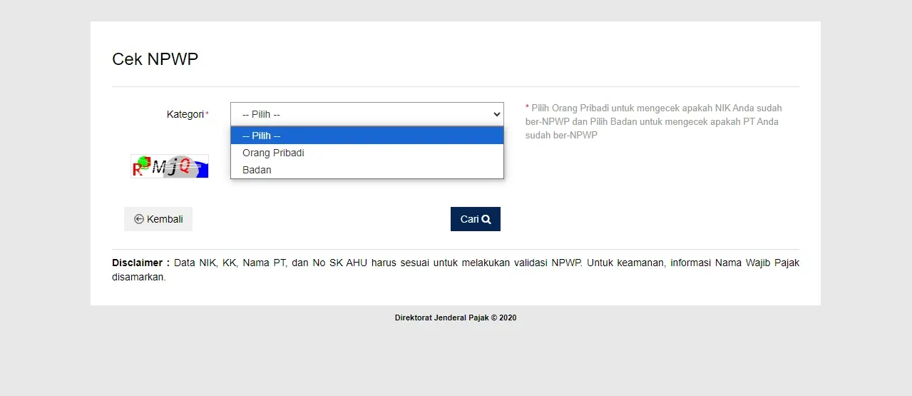 cek NPWP tanpa login