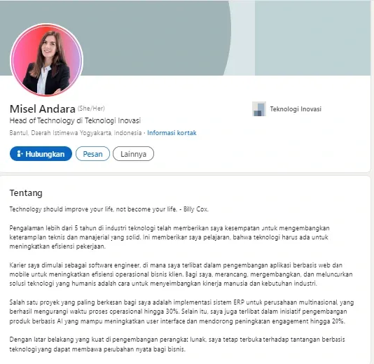 Contoh Profil LinkedIn Profesional di Bidang Teknologi