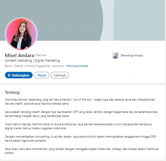 contoh profil LinkedIn di bidang kreatif