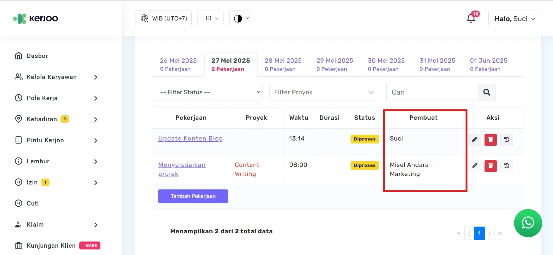 fitur timesheet