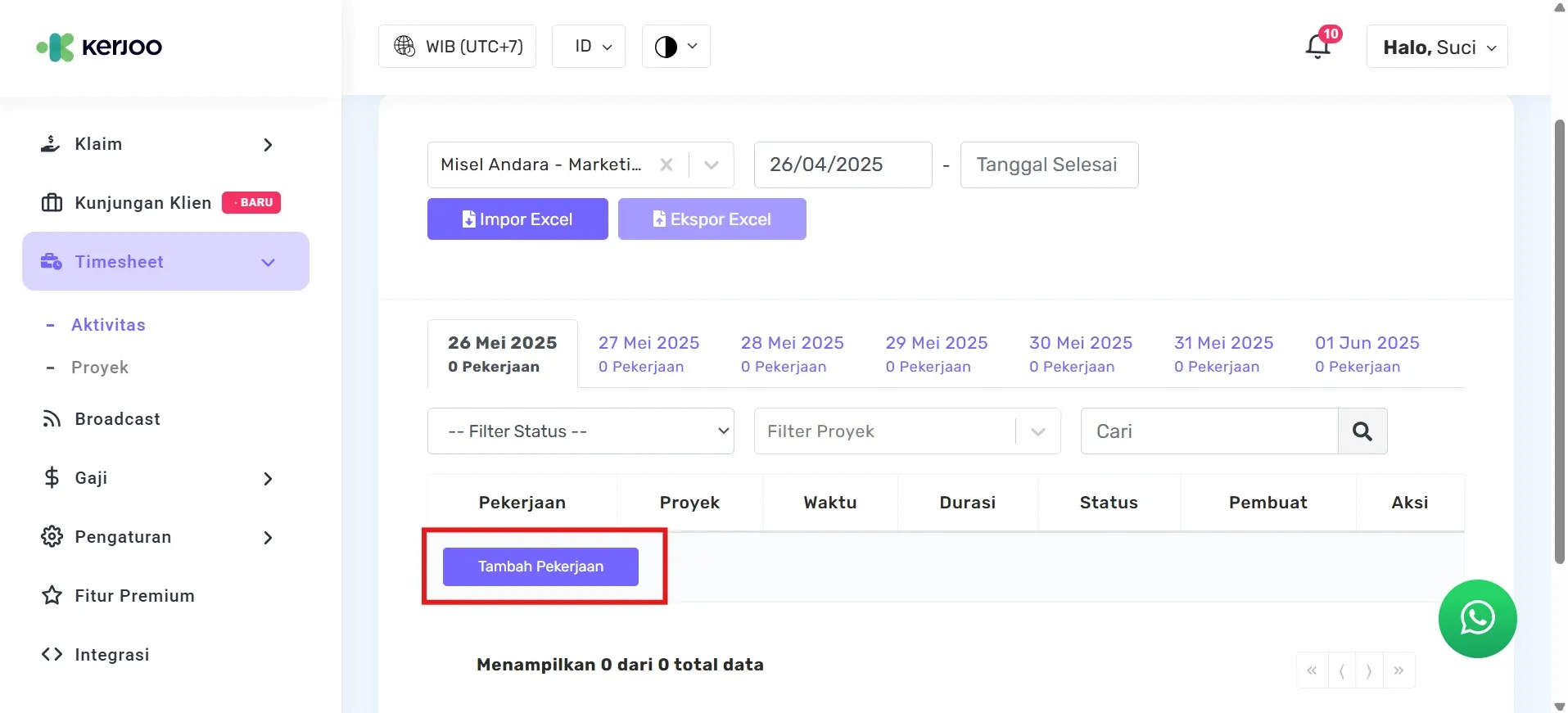 fitur timesheet