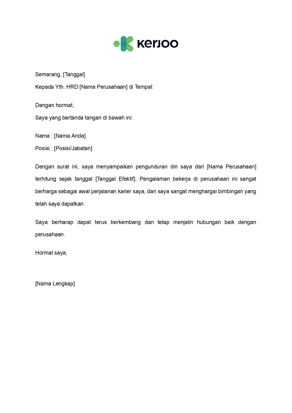 contoh surat pengunduran diri untuk fresh graduate