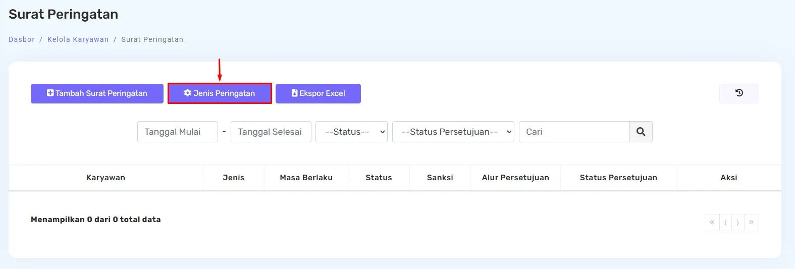 tambahkan jenis surat peringatan yang akan diterbitkan
