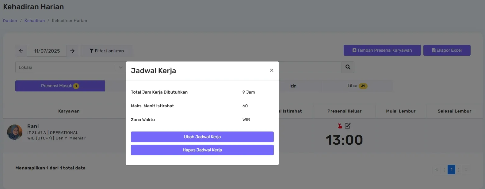 Monitoring Kehadiran Harian Melalui Aplikasi Kerjoo