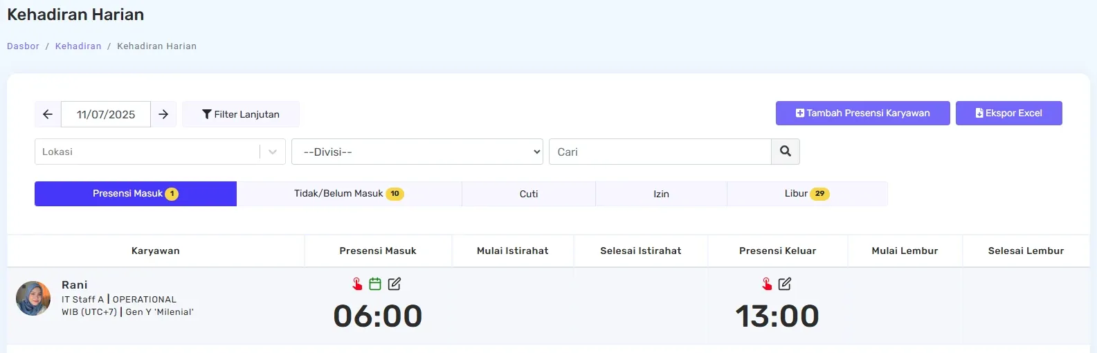 Monitoring Kehadiran Harian Melalui Aplikasi Kerjoo