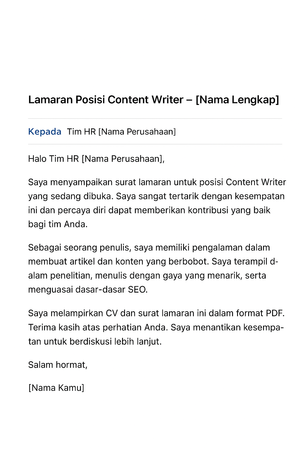 Contoh Surat Lamaran Pekerjaan