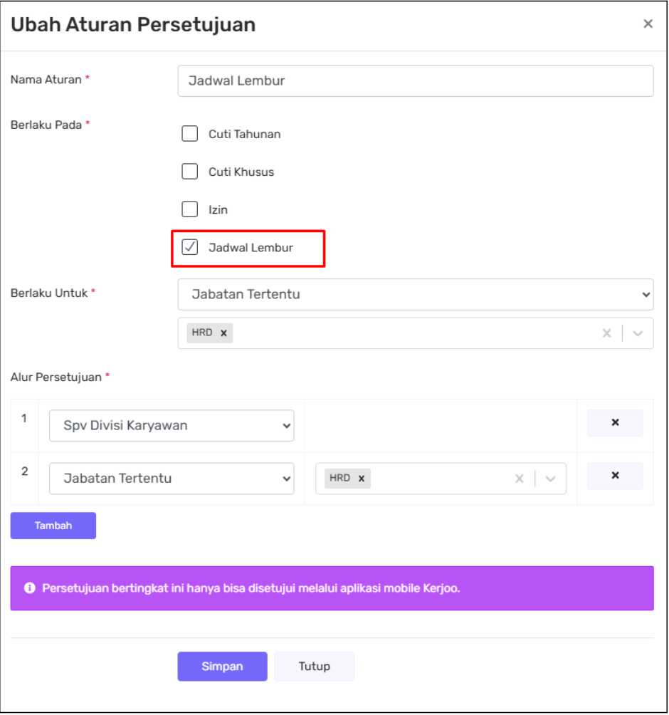 Fitur Approval Bertingkat Pengajuan Jadwal Lembur Karyawan